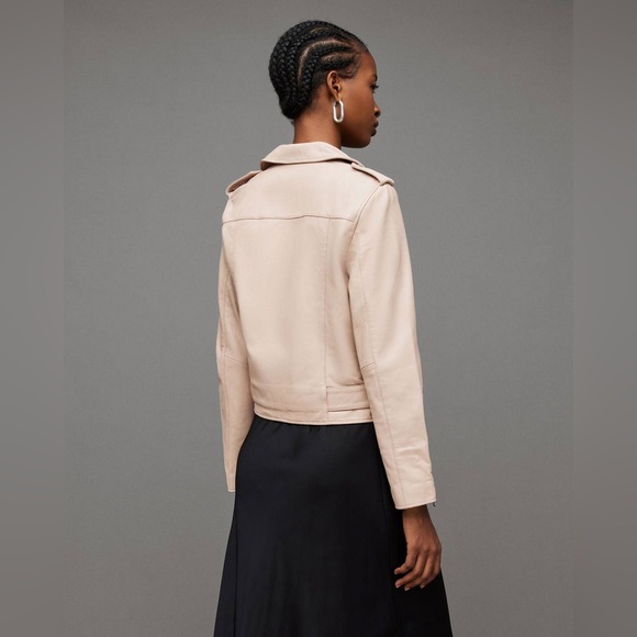 AllSaints Balfern Belted Hem Leather Biker Jacket - Very Light Pink - Picture 2 of 9